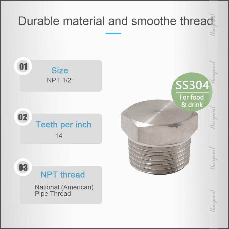 Horiznext npt 1/2 stainless steel Male Thread hex Head water Pipe Plug, adapt to cap brass socket fitting manifold nut (Pack of 4) - Image 3